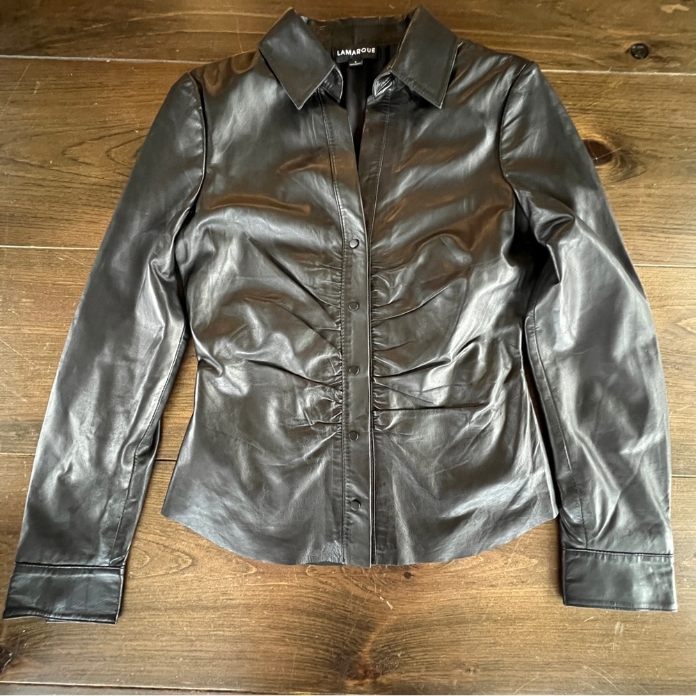 Lamarque Black Leather Shirt-small